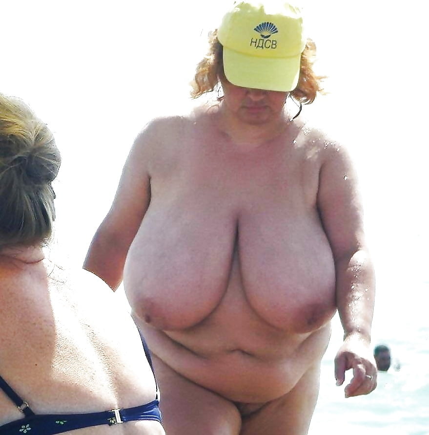 Granny beach big tits