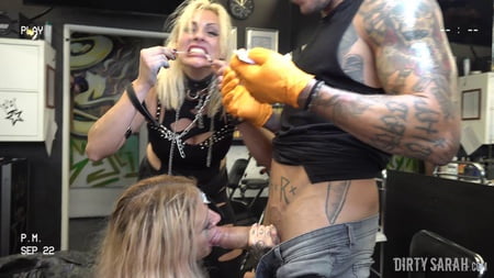 dirty sarah bitch got her forehead tattooed         