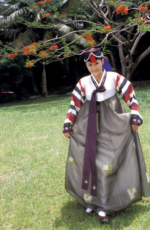 Korean hanbok girl nude in park