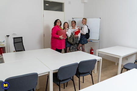 big mature lesbians spoiling two teen students         