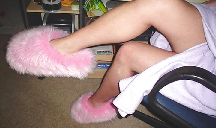 Pink slippers fluffy.