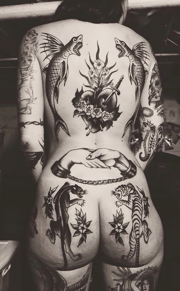 Rare old tattoo on girl Covered back & bum Cute Ass artwork- 1 Photos 