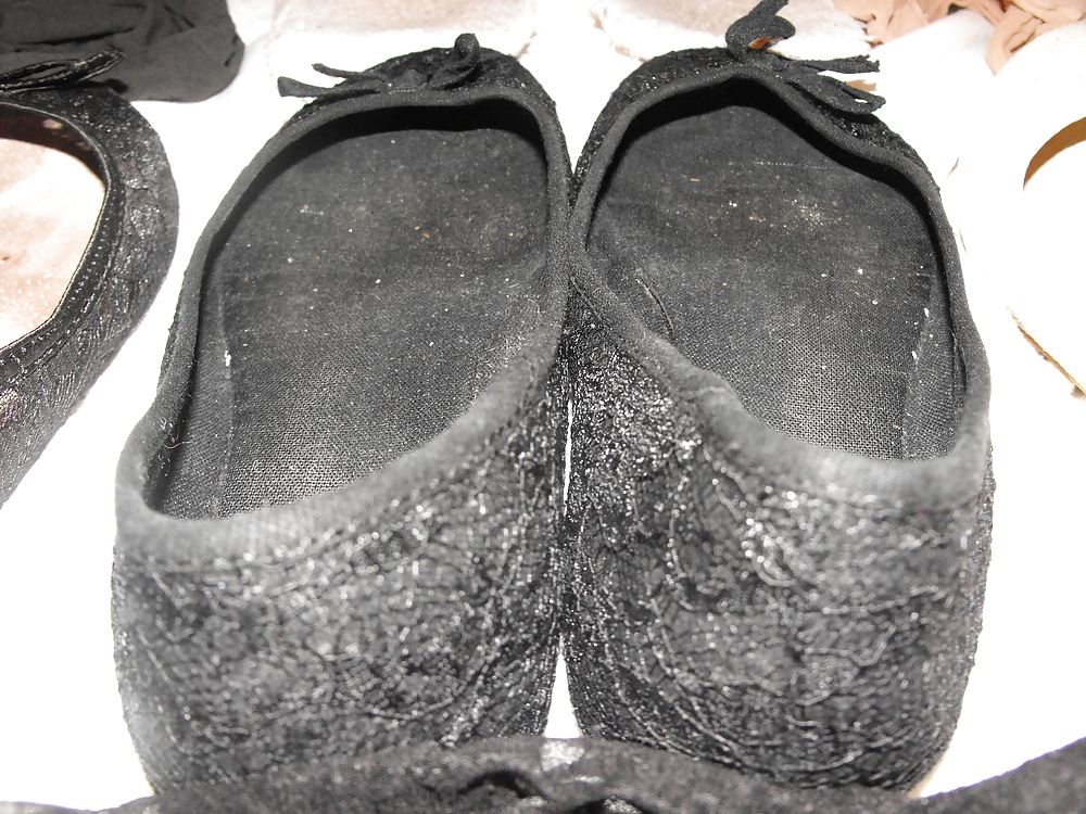 Porn image Em's very worn flats slippers and tights, Take a sniff!!!