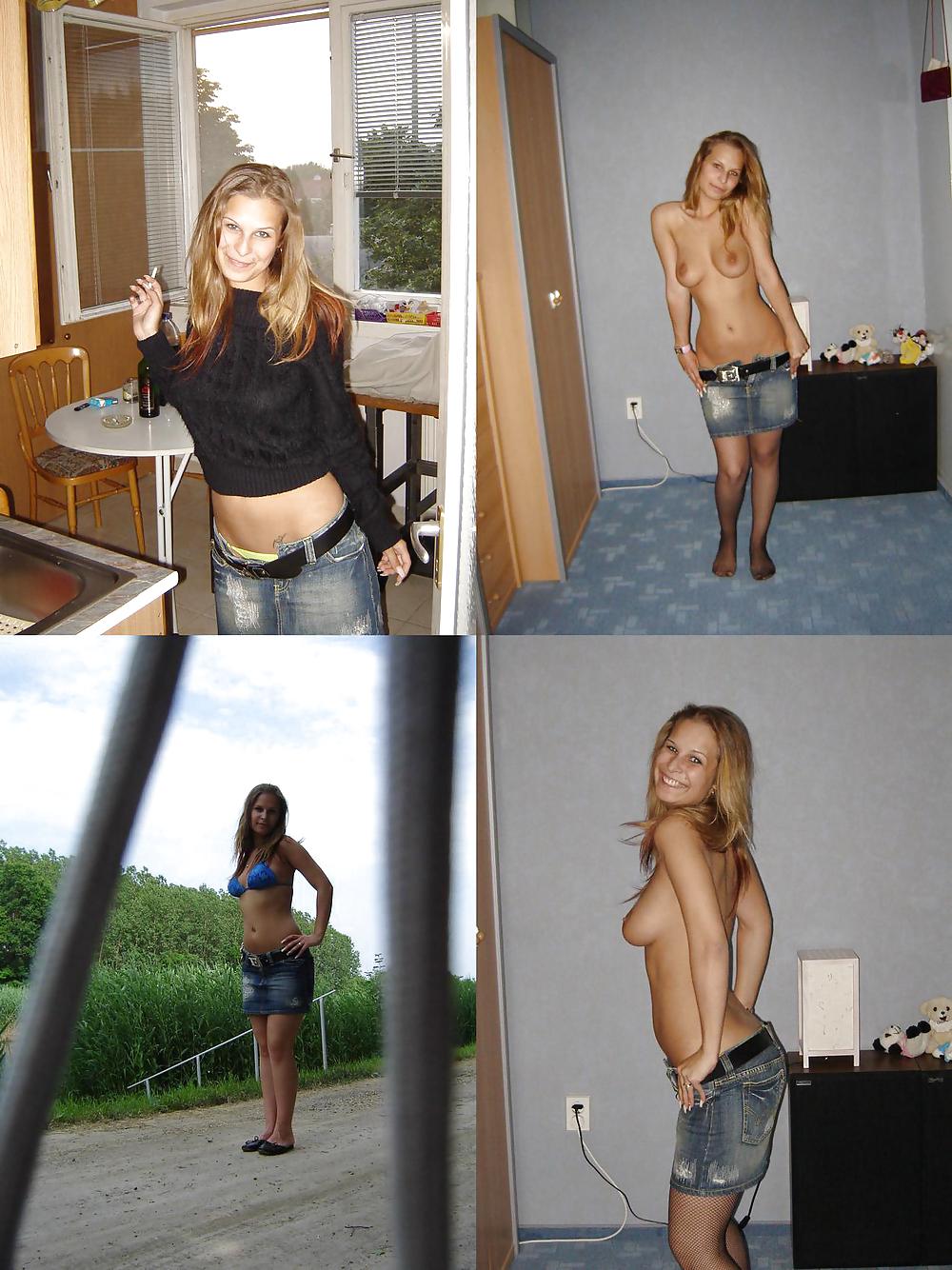 Porn image Sexy ladies before and after dressed undressed