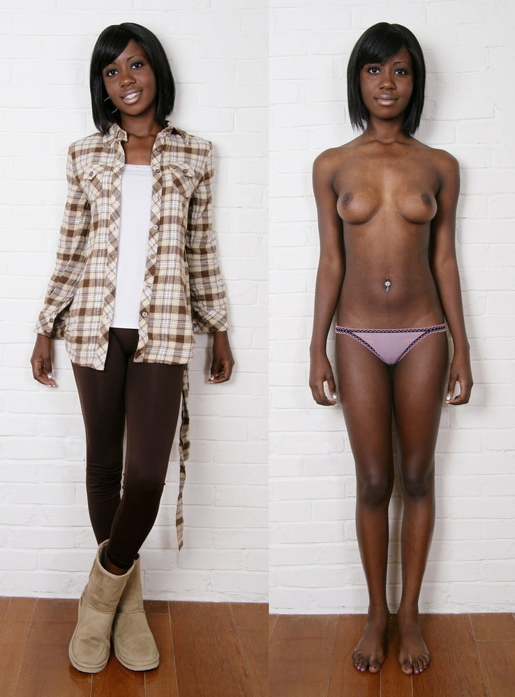 Ebony Black Dressed Undressed Before After Clothed Naked picture