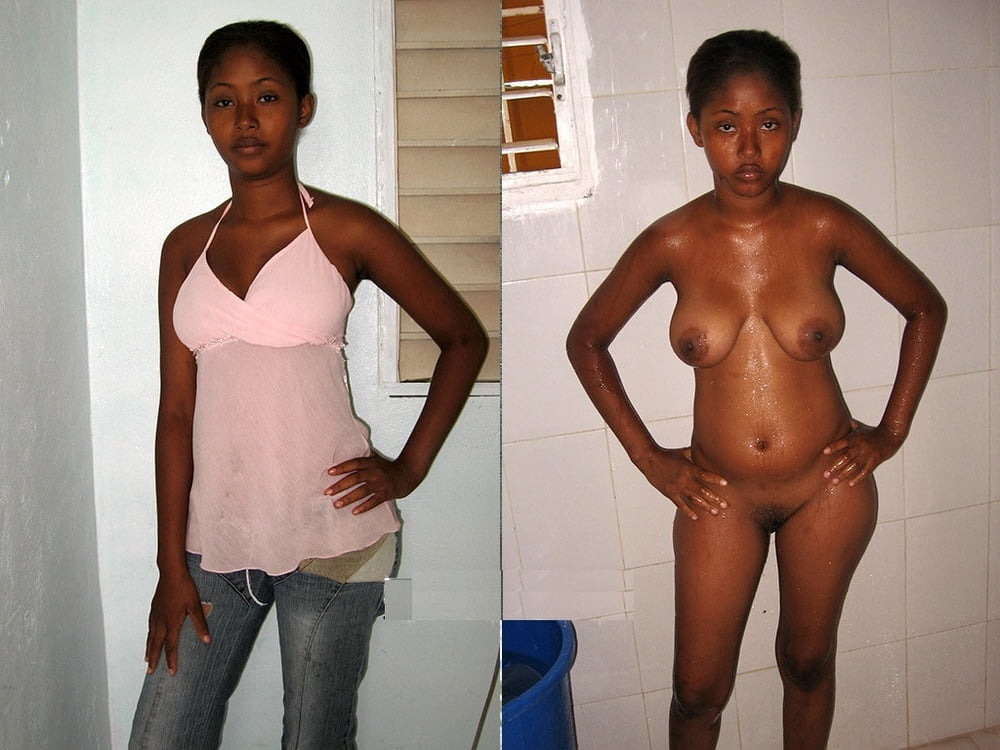 Ebony black dressed undressed before after clothed naked - 122 Photos 