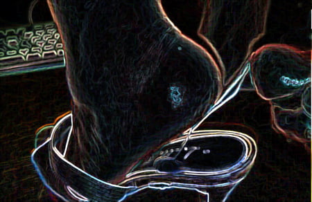 luminous contours of legs heels and ass         