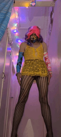 Black pantihose and yellow nightdress teasers #12