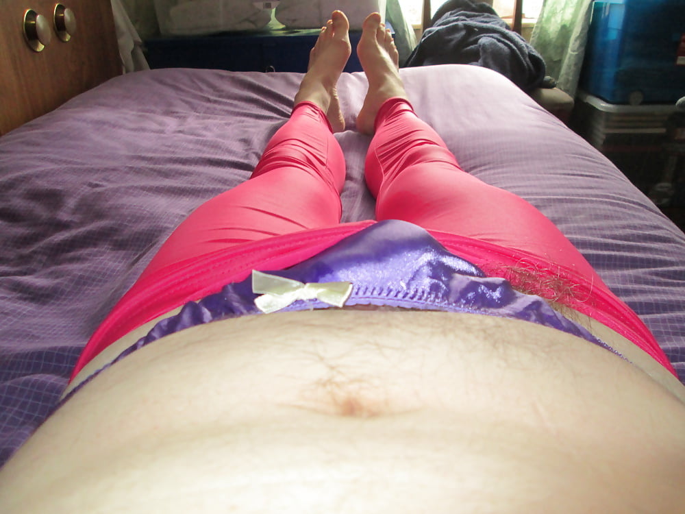 My New Pink Shiny Leggings And Purple Satin Panties 3