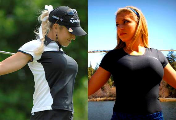 Topless women golfers.
