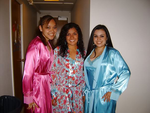 Porn image 2 or more girls in Satin robe or Kimono