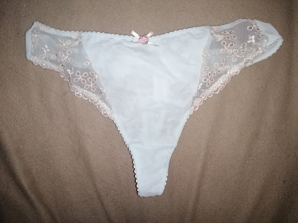 Wife's pink and white panties - 4 Photos 