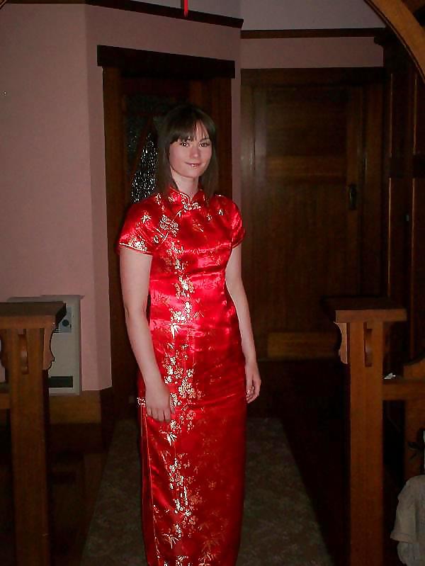 Porn image Single Western girl in Satin Cheongsam