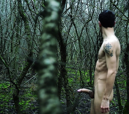 Men naked in the woods