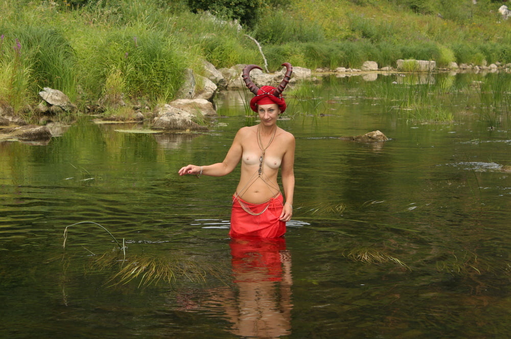 With Horns In Red Dress In Shallow River 80 Pics Xhamster 1851