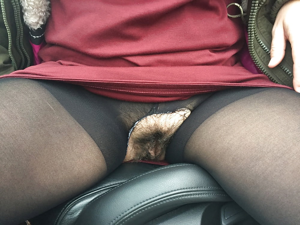 Porn image Hairy Horny Milf Pussy getting out of car.
