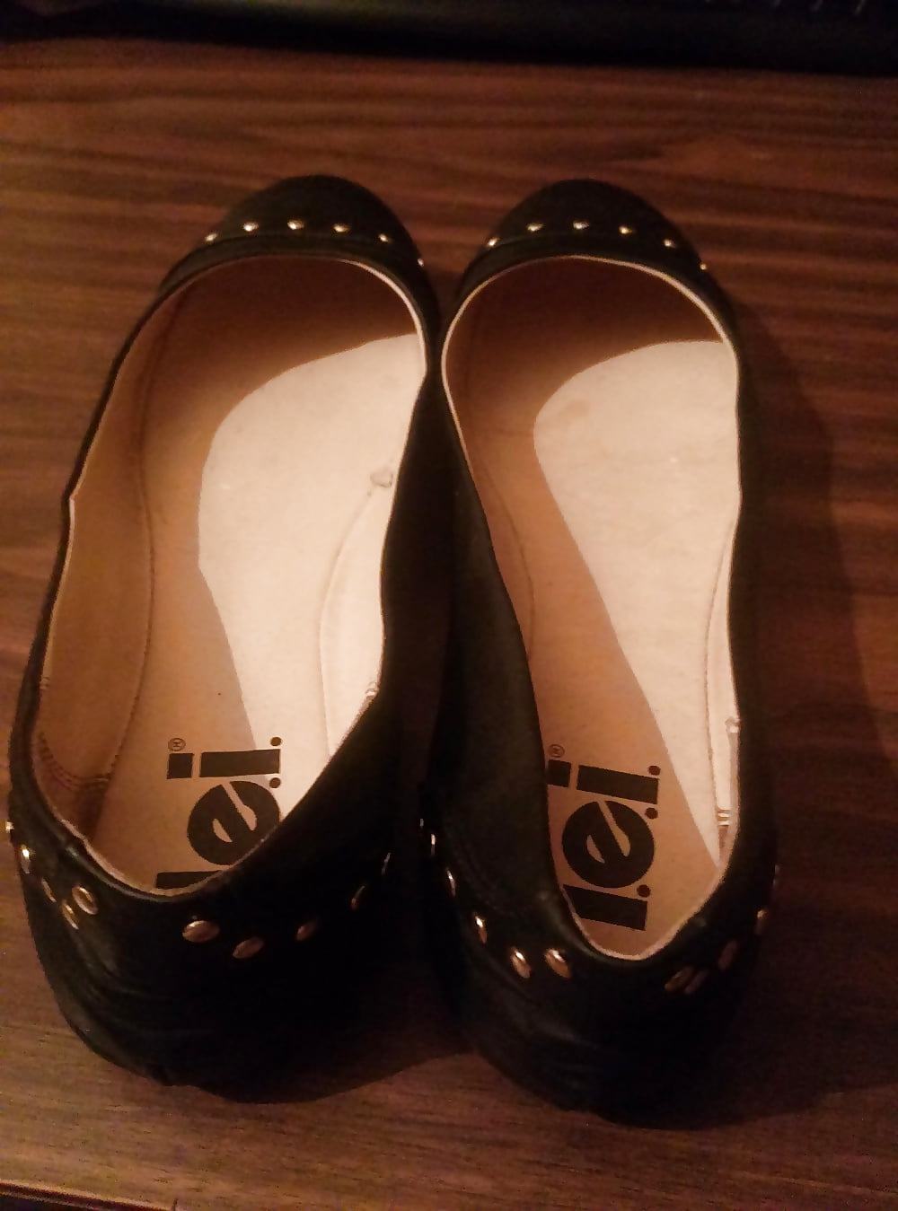 Porn image L.E.I. Black Ballet Flats with Gold Studs Accents