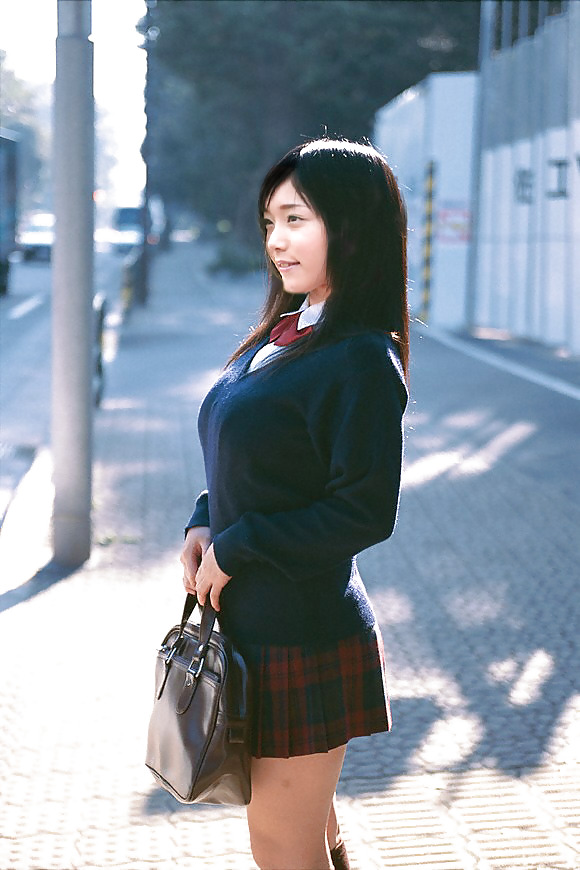 Uniform outdoor asian busty