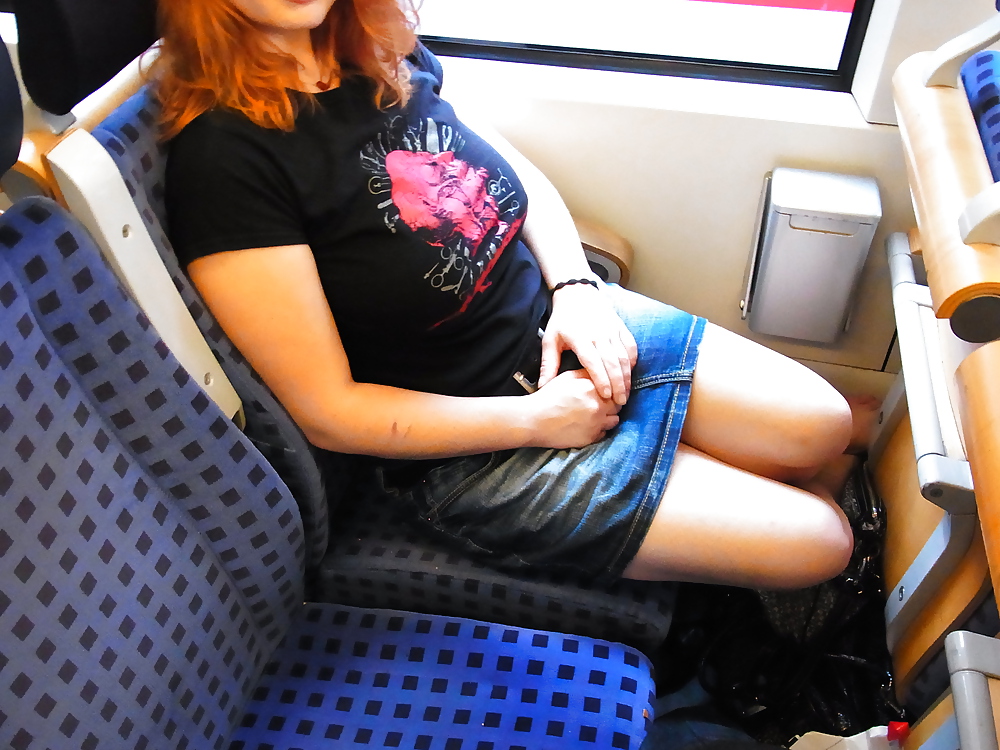 Porn image Chubby redhead Part10 flashing tits and pussy in a train