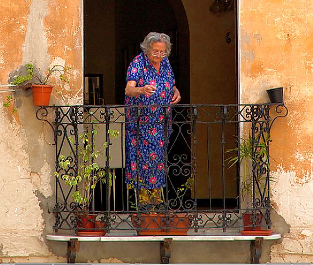 Porn image Grannies on the balcony or in the window.