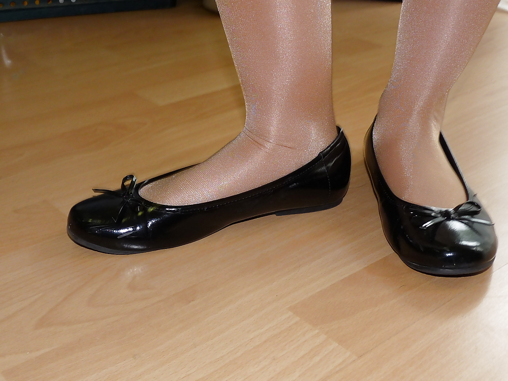 Porn image wifes sexy black leather ballerina ballet flats shoes
