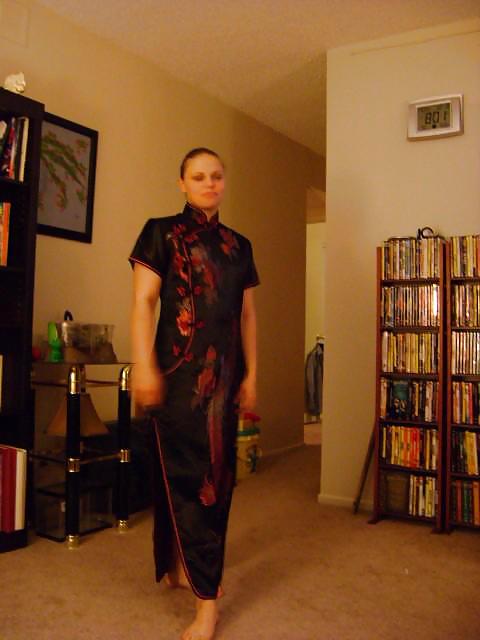 Porn image Single Western girl in Satin Cheongsam