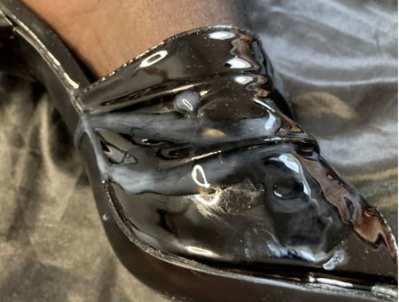 cum on black high heel mules         