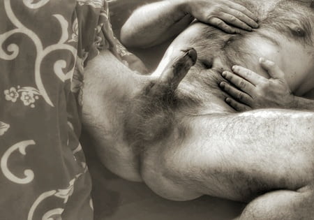 Hairy man wanks his hairy cock